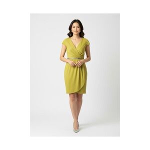 Cremieux Olive Green Cap Sleeve Wrap-Style Sheath Dress Size 12
